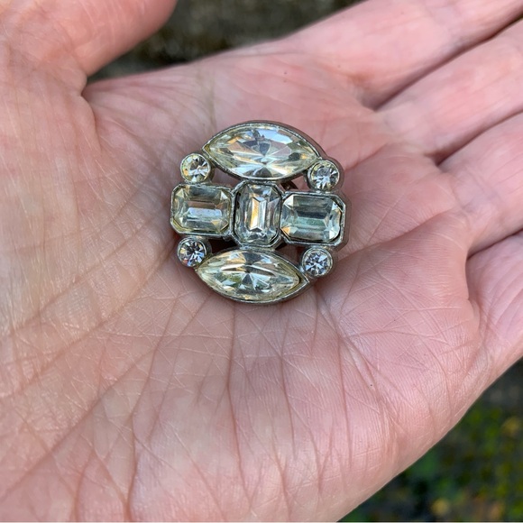 🤩3/$20 Vintage Chunky Rhinestone Hat TieTack Lapel Pin Brooch Baguette Geometric - Picture 4 of 8